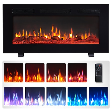 Edendirect 36'' Freestanding and Wall Mounted Electric Fireplace, Black, Multi Color Flame EF449B